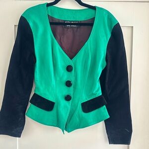 Vintage 80s 90s Green Leather Black Suede Jacket by Karen Okada for David Howard